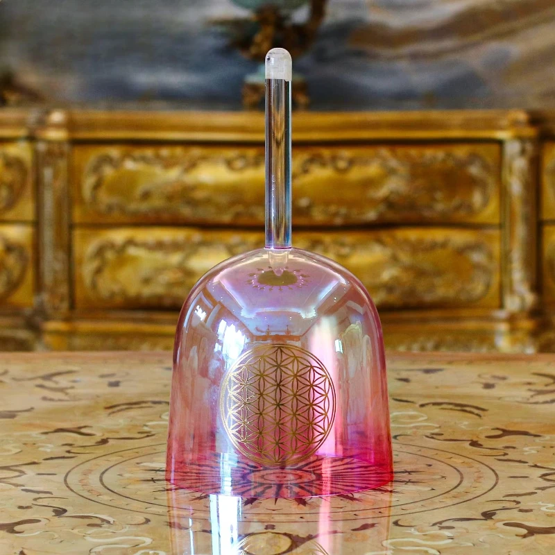 Crystal soul pink gradual change custom logo handheld alchemy crystal bowl