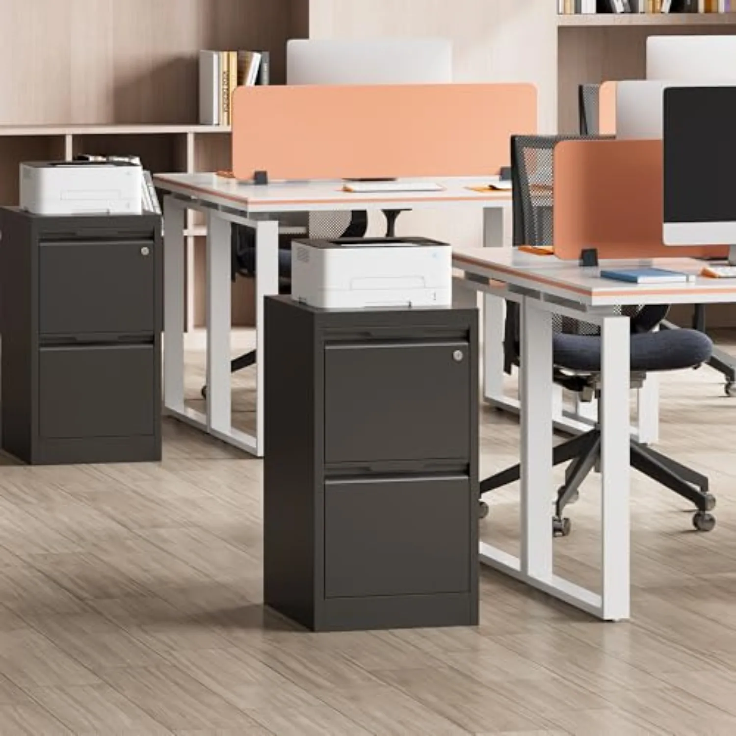 2 Drawer Metal Vertical File Cabinet with Lock for Home Office | 17.8 Inch Depth,Under Desk Small Filing