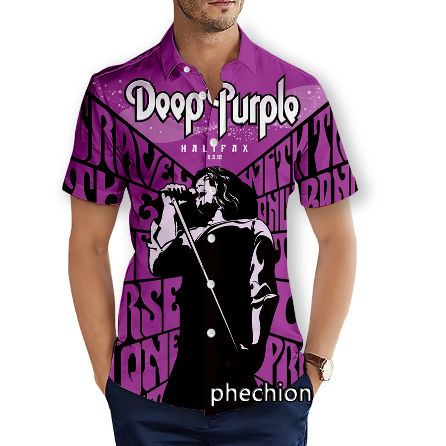 Summer Hawaiian Mens Short Sleeve Beach Shirts Deep Purple Band 3D Printed Casual Shirts Fashion Streetwear Men Tops X10