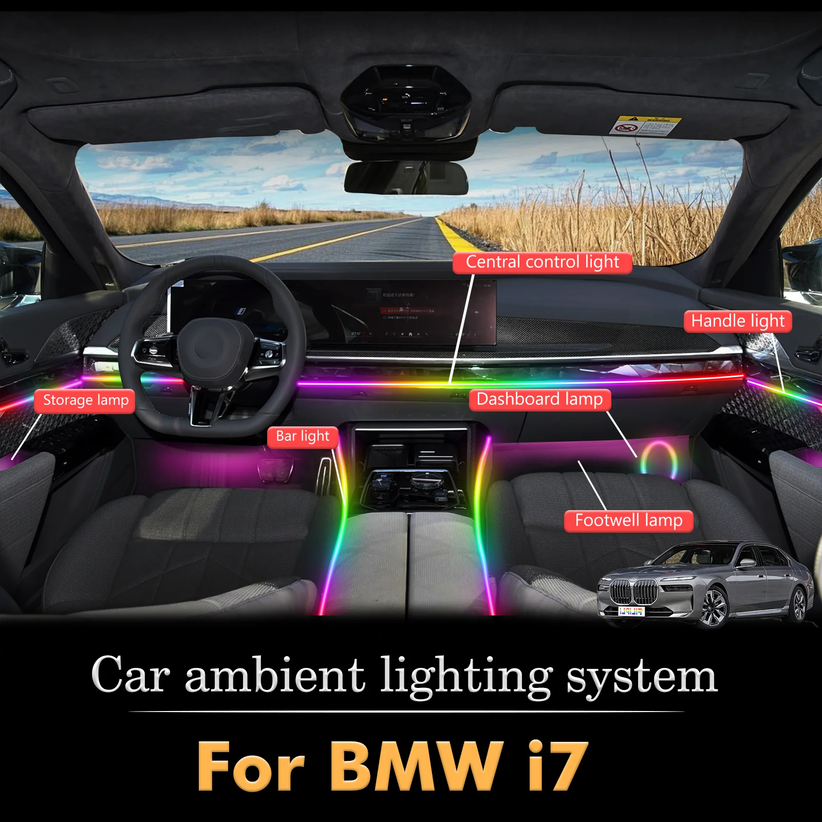 

For BMW I7 Smart Remote Control Car Interior Ambient Light RGB 64 Colors LED Energy Saving Efficient Lamp Kit