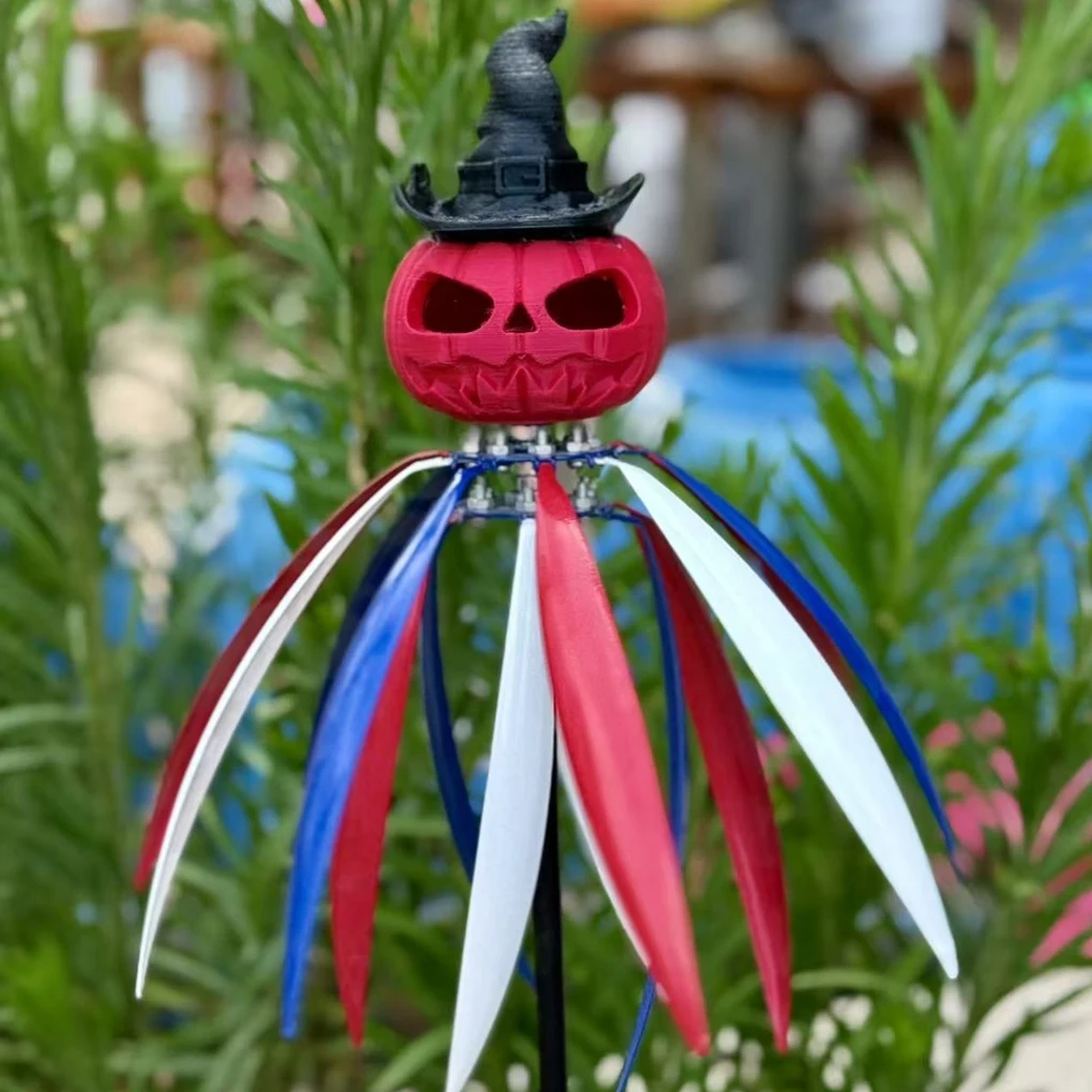 Halloween Metal Pumpkin Head Flame Windmill Spinner Rotating Outdoor Windmill Bird Repellent Wcourtyard Garden Ornaments