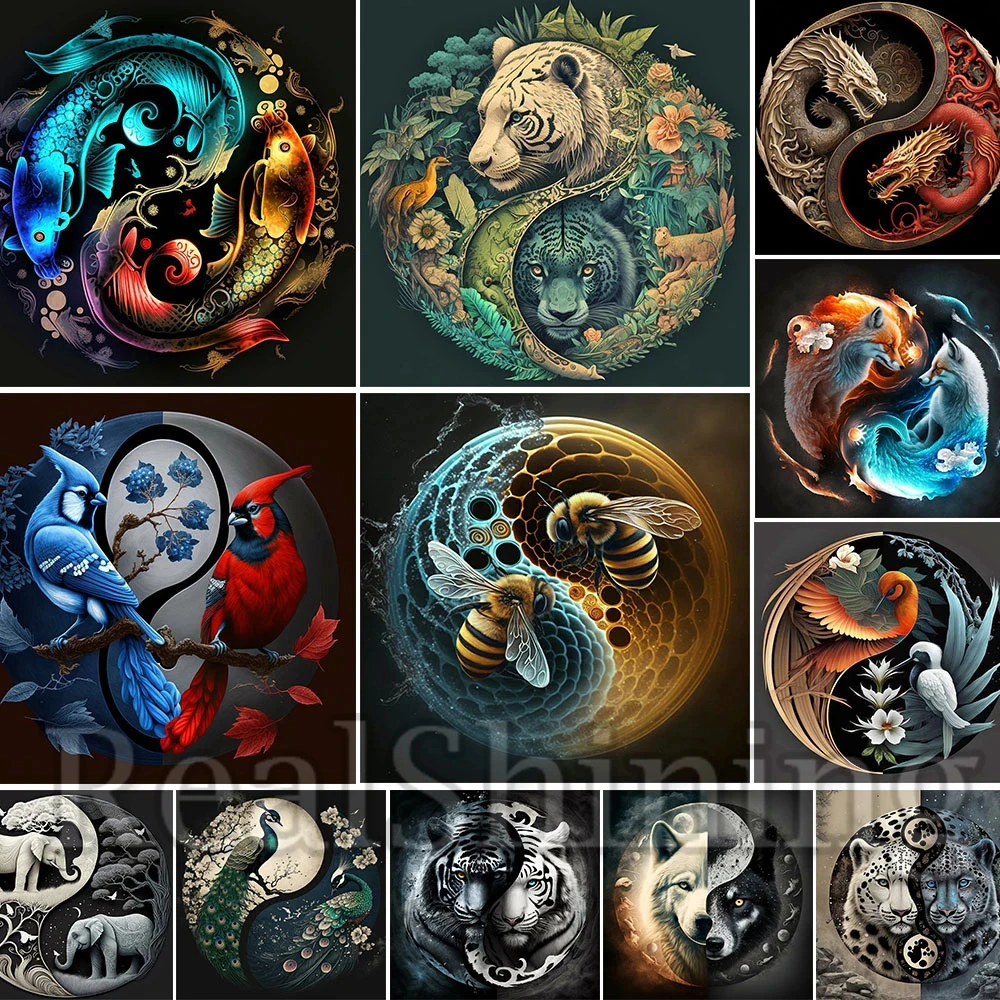 New Arrival 5D Diamond Painting Animal Tai Chi kit Full Diamond Embroidery Leopard Tiger Elephant Cross Stitch Rhinestone X1062