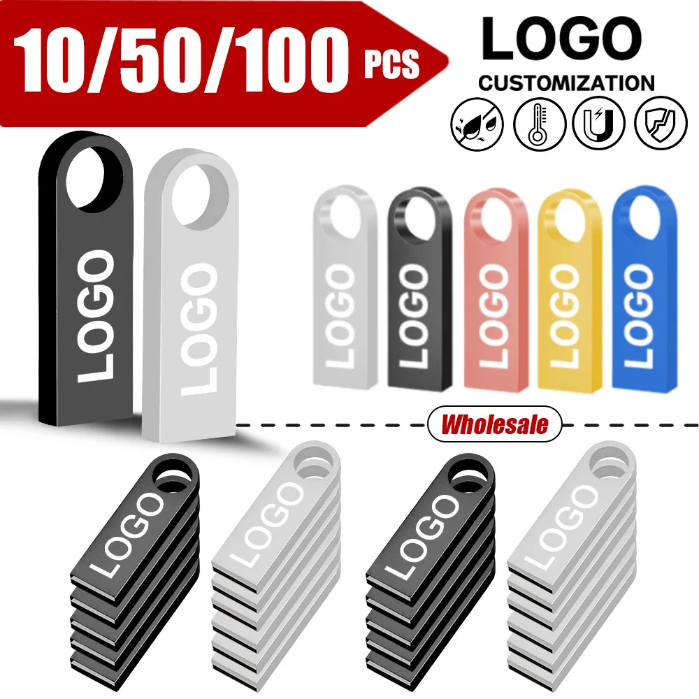 10/ 50/100 Pcs/lot Free Logo metal USB Flash Drive memory Flash USB Stick pen drive 128mb 512mb PenDrive 2.0 64GB 32GB 8GB 4GB