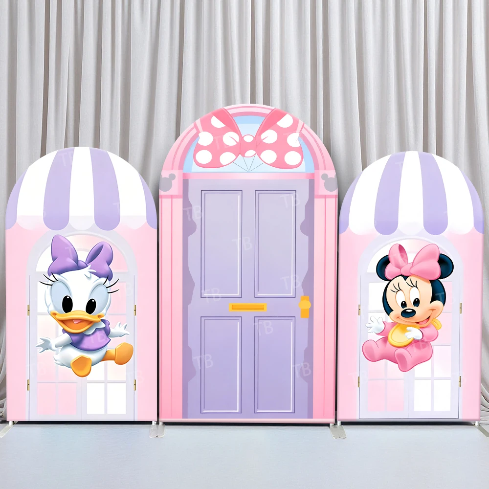 

TB Daisy Duck & Minnie Mouse Arch Backdrop Cover for Baby Shower Girls Birthday Party Decor Photography Backdrop Wall Supplies