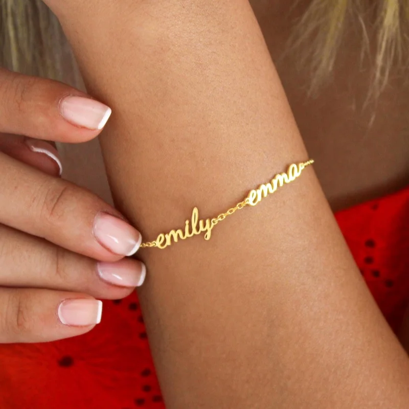 Custom Personalized Multiple Name Bracelet for Women,Stainless Steel Cursive Multi‑Name Link Bracelet Custom Nameplate Jewelry