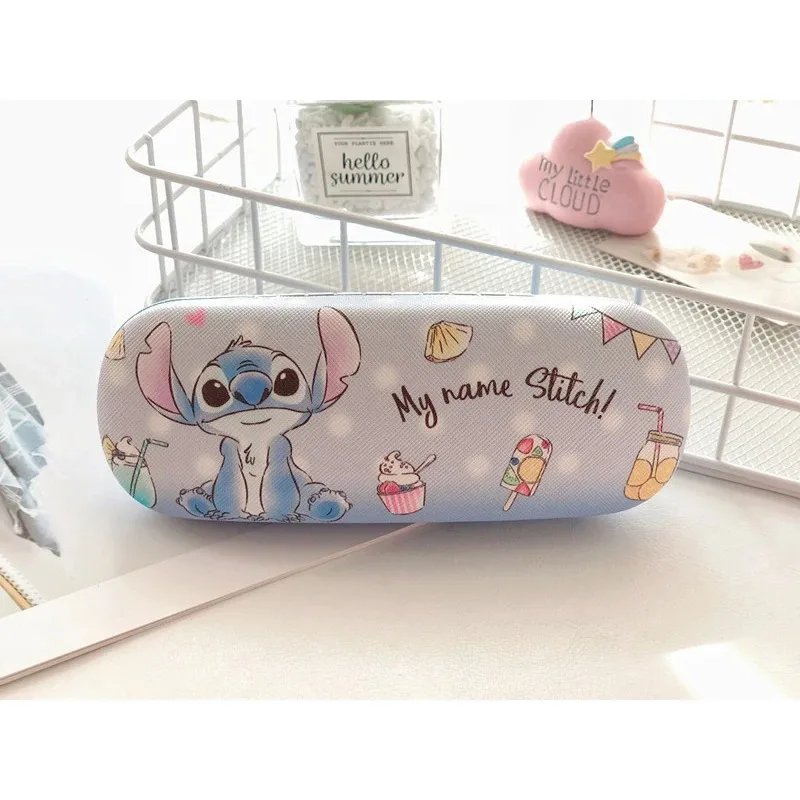 Estuche de gafas con estampado de Stitch de dibujos animados de Disney, estuche protector de carcasa dura, caja de almacenamiento de gafas de estudiante de puntada de Anime, regalos para niños