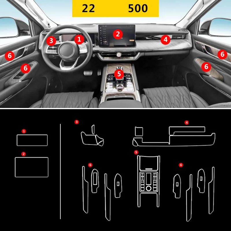 

TPU Transparent Film for GWM Great Wall Tank 500 2022 Car Interior Sticker Center Console Gear Touch Screen 14.6 inch Door Panel