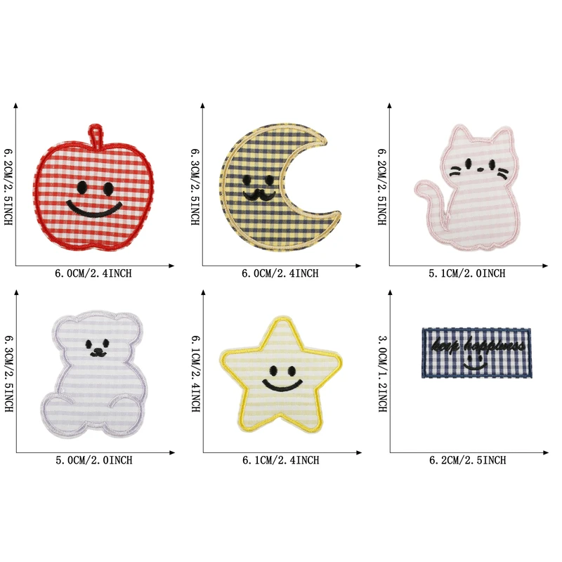 15 Stück Anime-Tier-Aufnäher zum Aufbügeln für Kleidung, Kinder, Schleifen, bestickte Aufkleber, Streifen-Patches, DIY-Stoffnäharbeiten, Stern-Jacken-Aufnäher – Detail 2