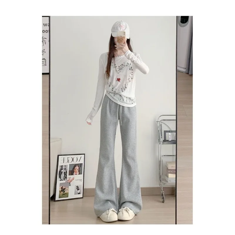 Sports Micro-flared Pants for Women in Autumn Winter New High-waist Plus Velvet Horse Hoof Pants American Casual Sweatpants