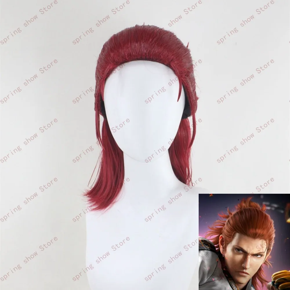 TEK KEN 8 Hwoarang Cosplay Costume Hair Headwear Wine Red Wig