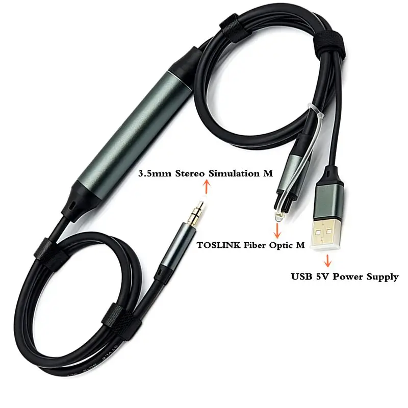 1/2 TOSLINK+USB Power Supply to 3.5mm With DAC Chip Supporting Fiber Optic Digital Conversion to Analog Signal Connection Cable