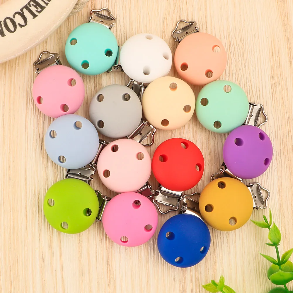 Sunrony 3/5pcs 30mm/35mm Silicone Clips Round Shape DIY Pacifier Chain Nipple Holder Clamps Jewelry Accessories Baby Toy