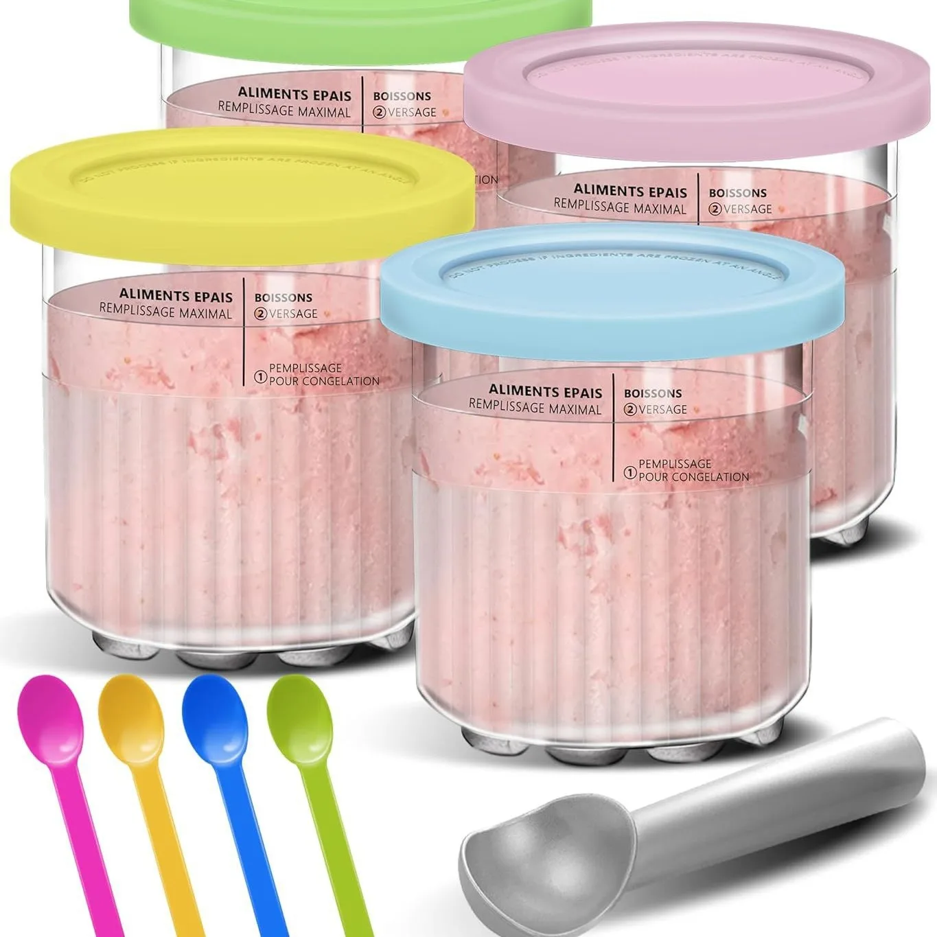 Dibangni 4-Piece Wave Pattern Ice Cream Cup NC500 NC501 Set for Meal Prep and Creami Ice Cream Storage Lunch Boxes