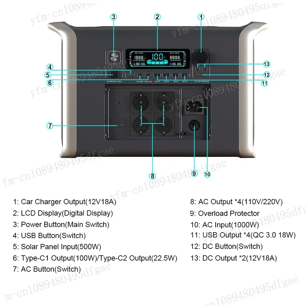 Przenośna elektrownia 2600 W Lifepo4 Baterie Zewnętrzny mocny power bank 640000 mAh Bateria wtórna o dużej pojemności Camping