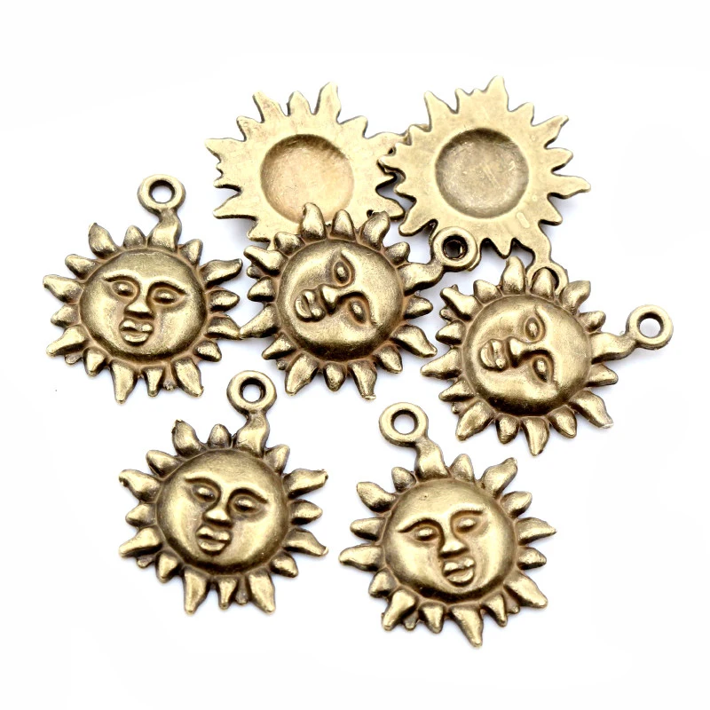 21x17mm 15pcs Antique Silver Plated Gold plated Bronze Sun Handmade Charms Pendant:DIY for bracelet necklace