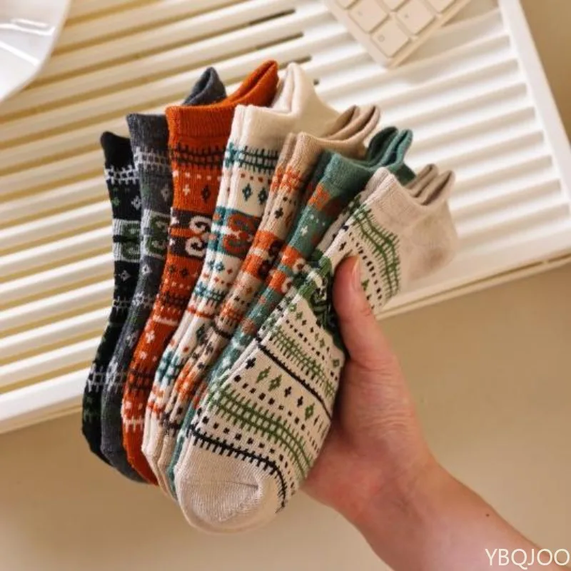 7 pairs Fashionable versatile thick warm socks women's autumn winter mid tube warm socks casual comfortable women's socks