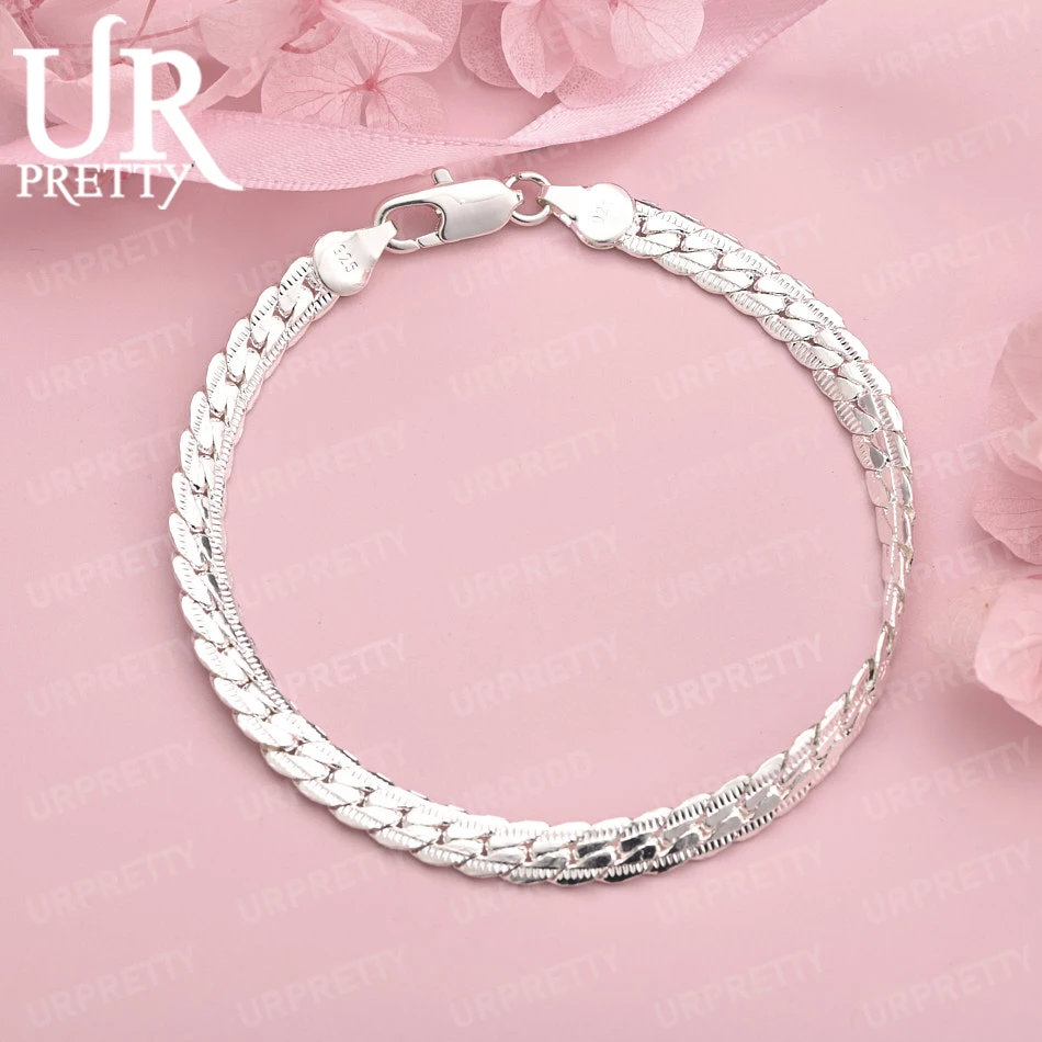 925 Sterling Silver 18/19/20cm 6mm Side Chain Bracelet Women Men Birthday Party Wedding Fashion Gift Charm Jewelry