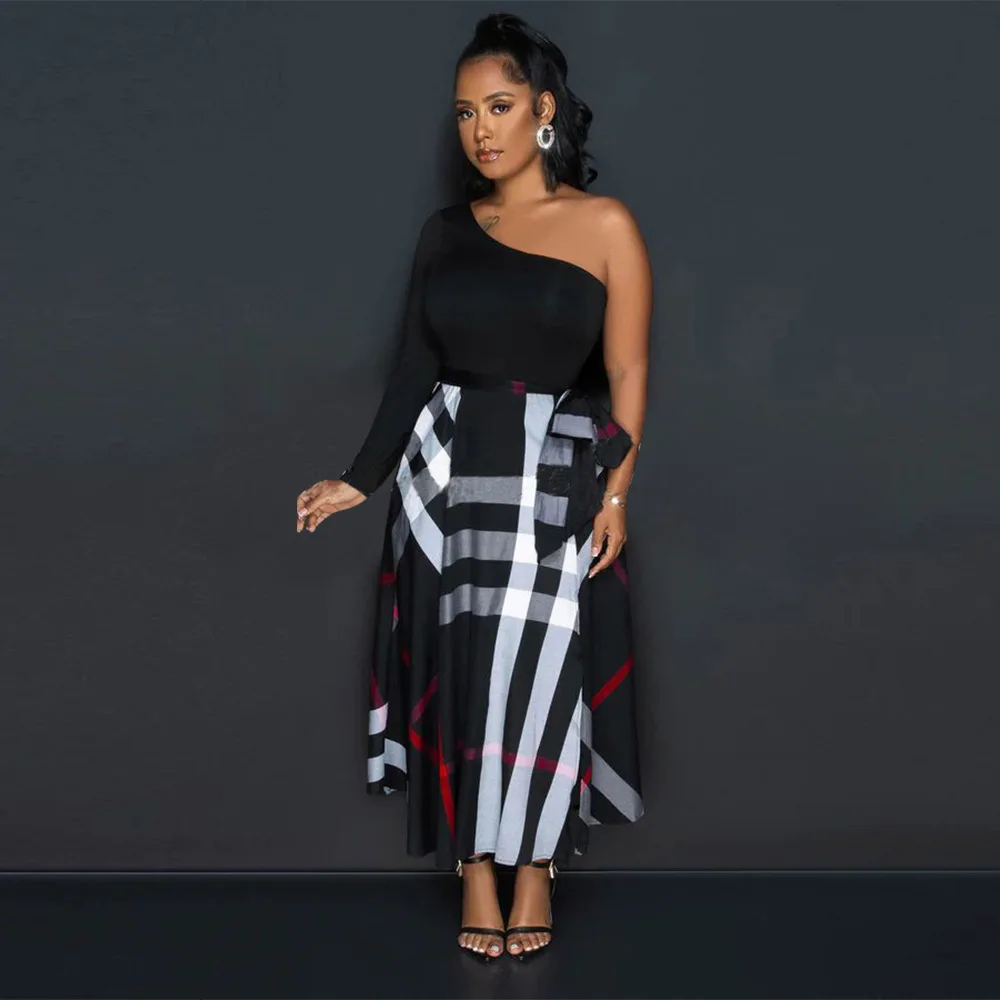 Sister Star Women's Dress Fashion Casual One-Shoulder Print Slit Sexy Bodycon Nightclub Party Commuter Dress Outfit Vestidos