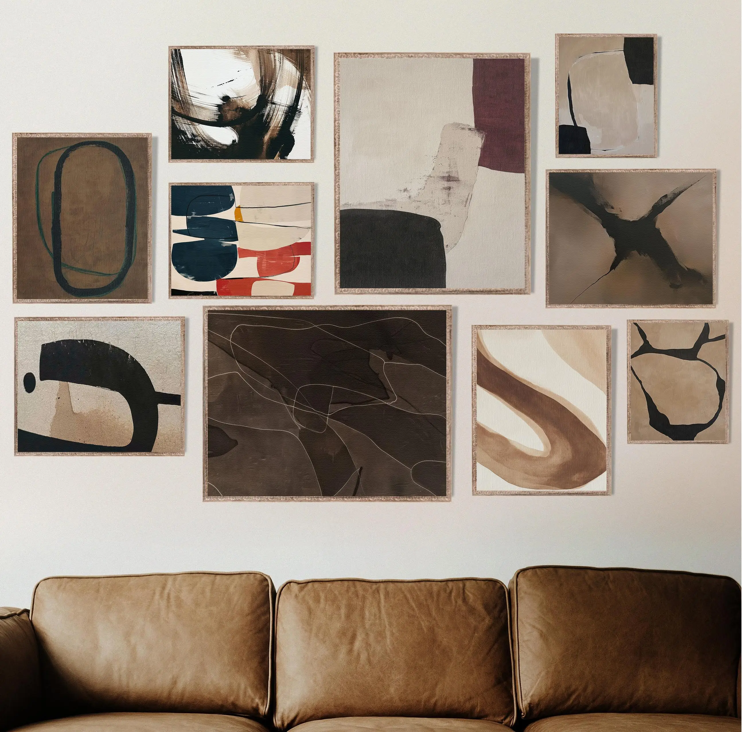 Modern Neutral Art Brown Black Beige Minimalist Abstract Vintage Poster Canvas Paintings Wall Art Pictures Home Decor