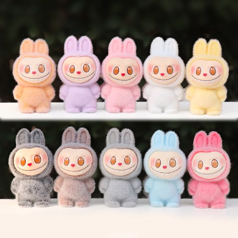 

10pcs/set Labubu Anime Figurine Toy Flocked Diy Decorative Pendant Desktop Car Ornaments Keychain Pendant Doll Birthday Gift