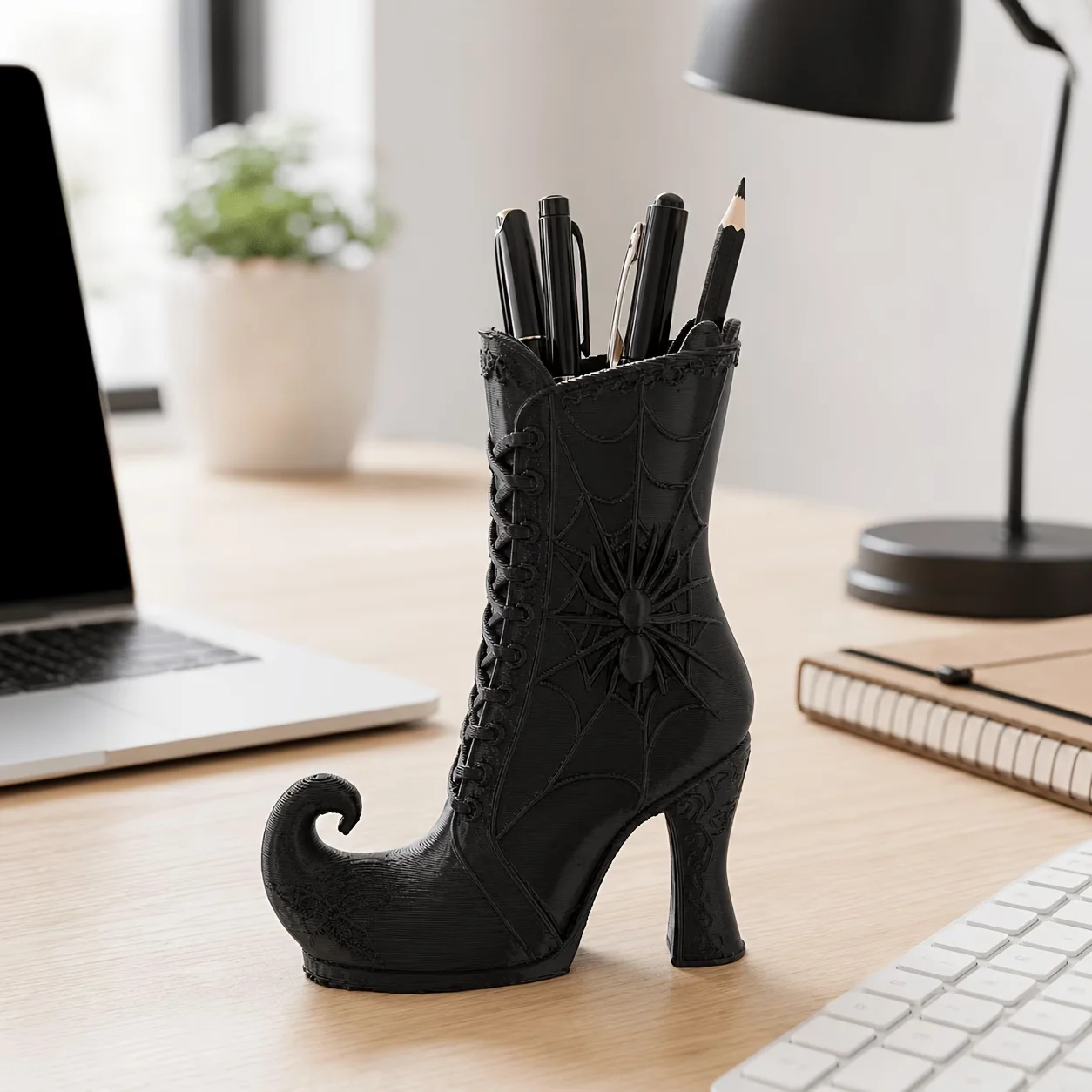 3D Printed Witch Boots Halloween Pen Holder Vase Makeup Brush Organizer Gothic Style Witch Boots Desktop Decor Holiday Gift