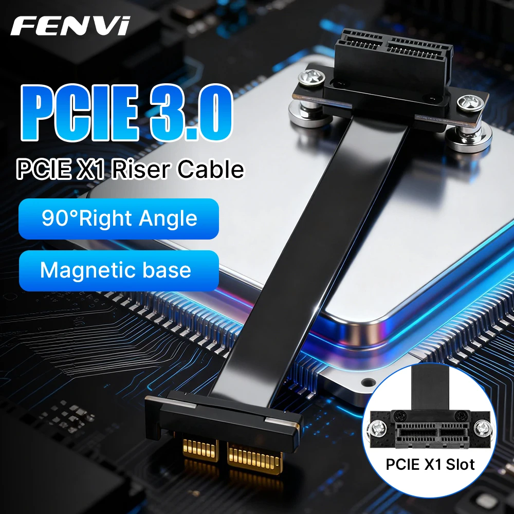 FENVI PCIE 3.0 X1 Riser Cable 90 Degree Right Angle 8Gbps PCIe 3.0 X1 to X1 Extension Cable for PCI Express WiFi Card Adapter