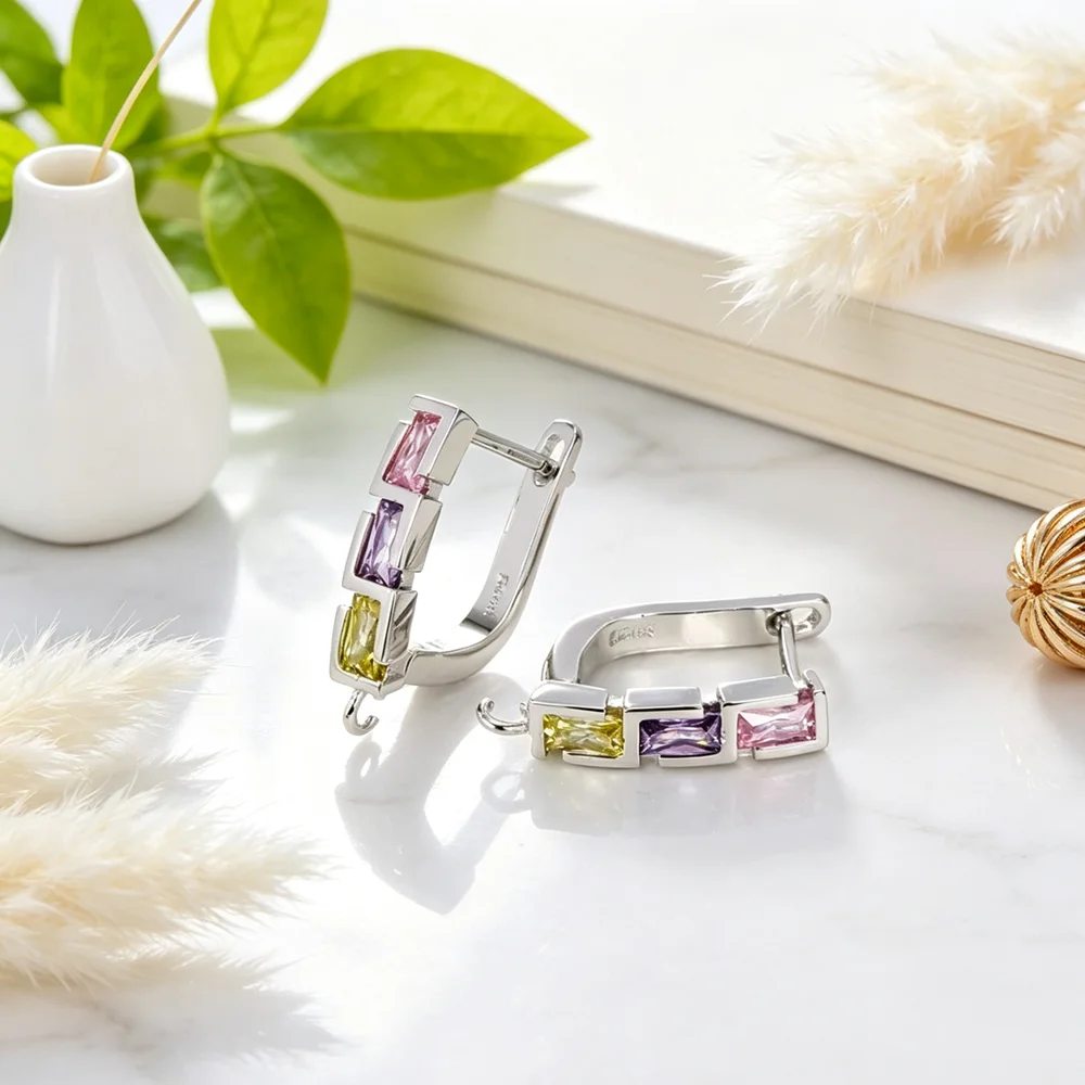 Geometric Design Fine Austrian Crystal Earring Findings For Making Accessory 925 Sterling Silver Hoop Ear Wire Components