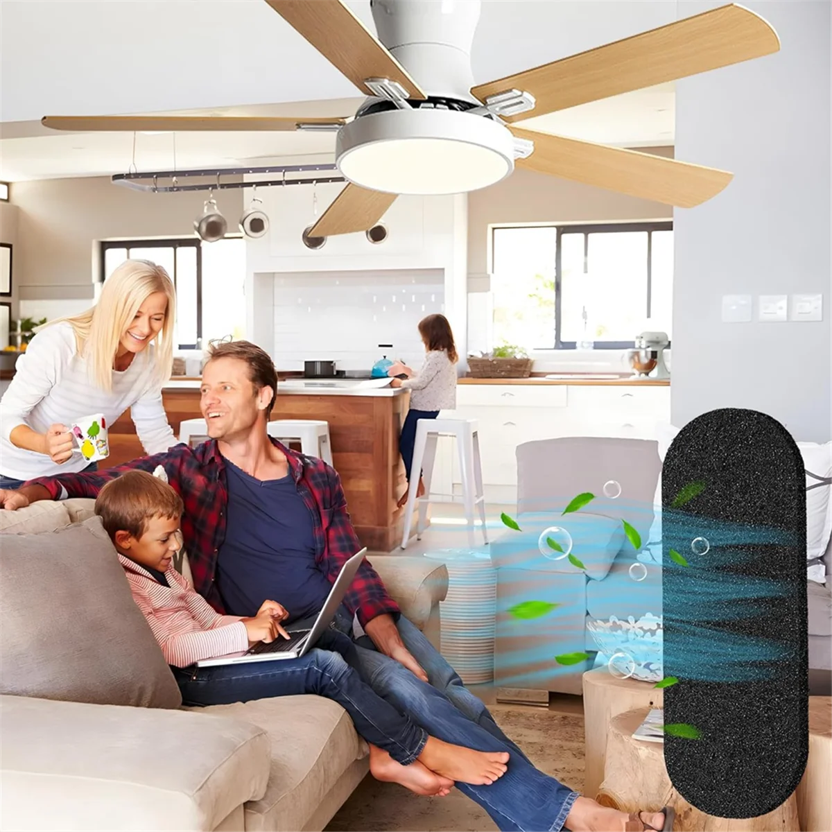 F4S-c10 Pcs Ceiling Fan Blade Filters-Activated Coconut Carbon, Easy-Stick Ceiling Fan Blade Filters, Air Purifying for