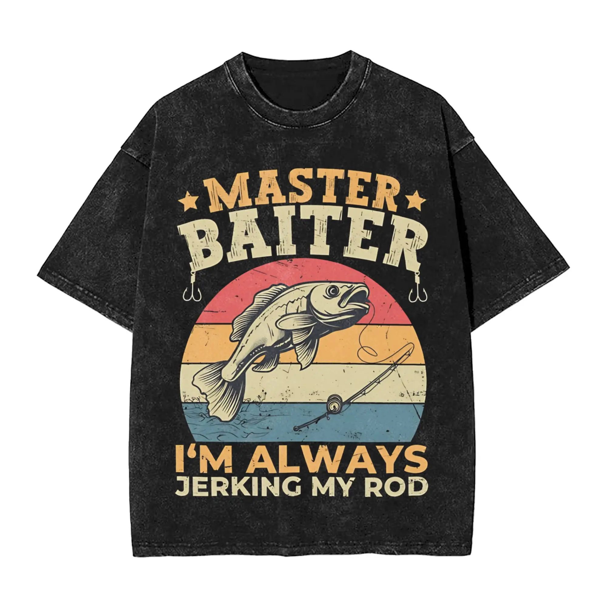 Master Baiter Funny Fishing  T Shirt Hip Hop Washed Cotton Street T-Shirt  Vintage for Men Women Streetwear Summer Tops Tees