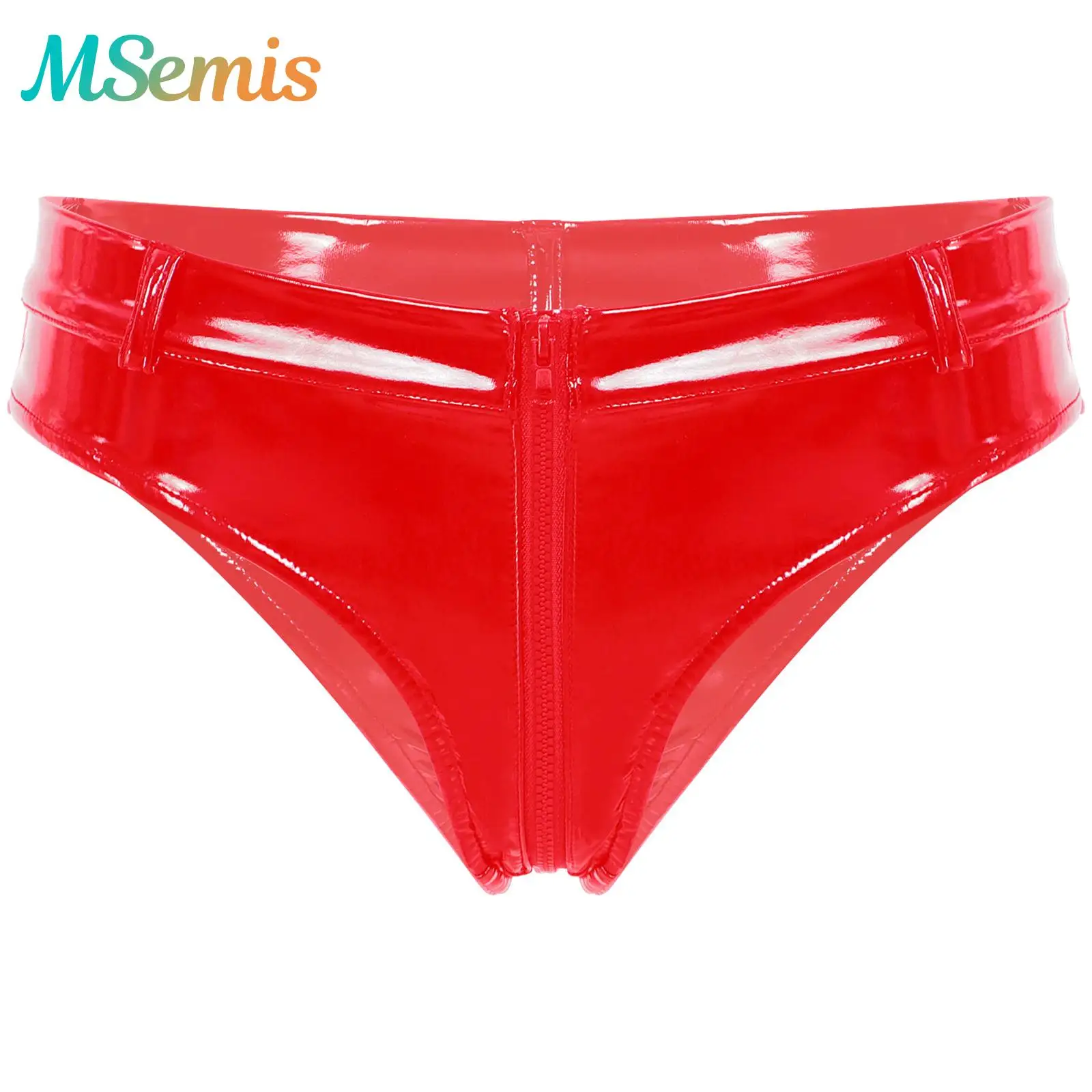 

Женское нижнее белье, шорты с застежкой-молнией и промежностью, нижнее белье, сексуальные трусы из лакированной кожи с мокрым эффектом, трусики с низкой талией, шорты, клубная одежда