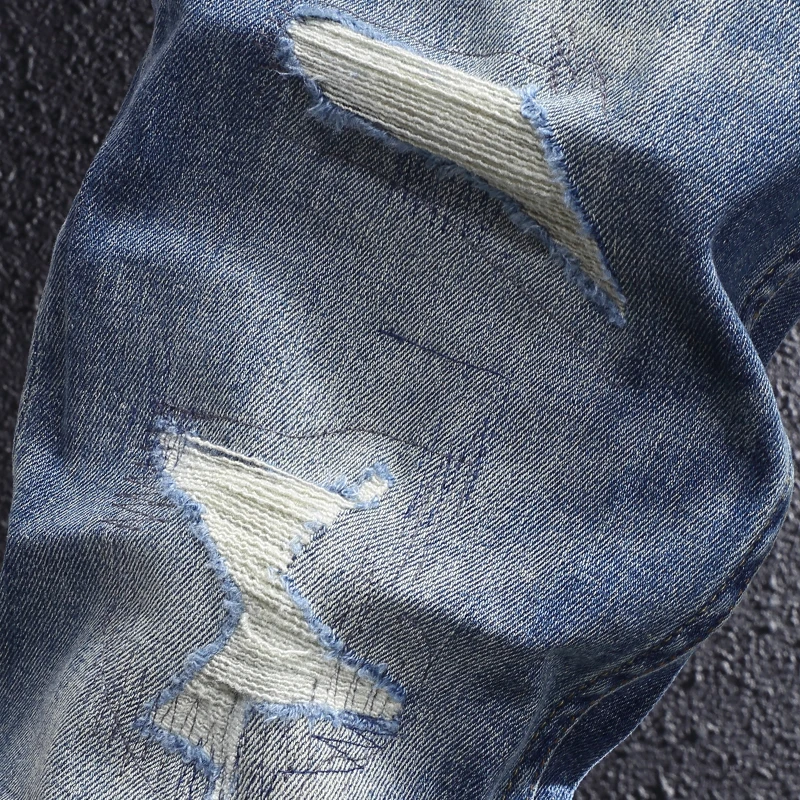 Fashion Designer Men Jeans High Quality Retro Blue Elastic Stretch Slim Fit Ripped Jeans Men Vintage Trousers Casual Denim Pants