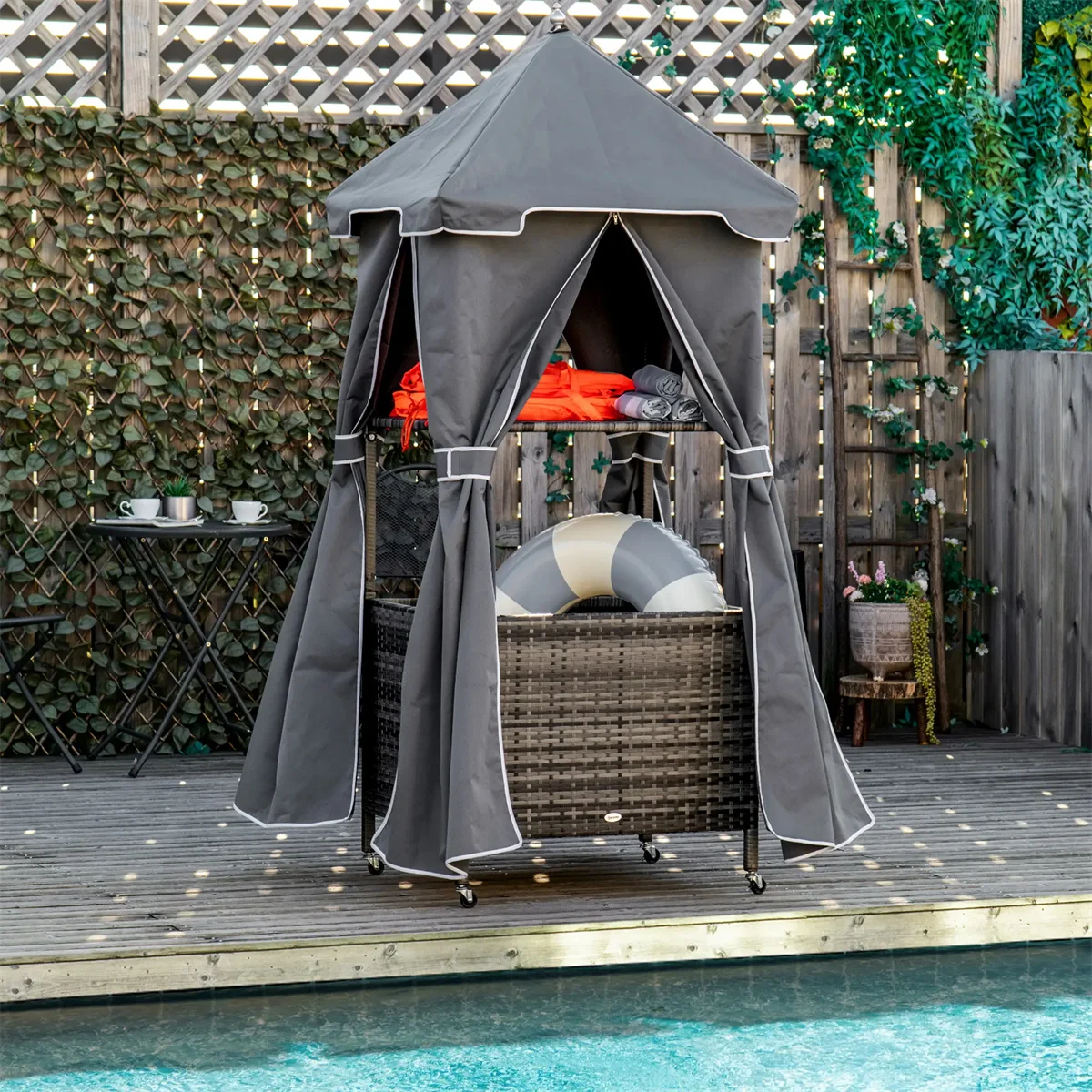 

Portability Poolside Towel Holder Rack with Covered - Gray