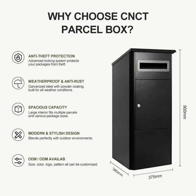 Home Large Package Waterproof Rustproof Anti-Theft Metal Steel Free Standing Wall Mount Outdoor Smart Parcel Delivery Drop Box
