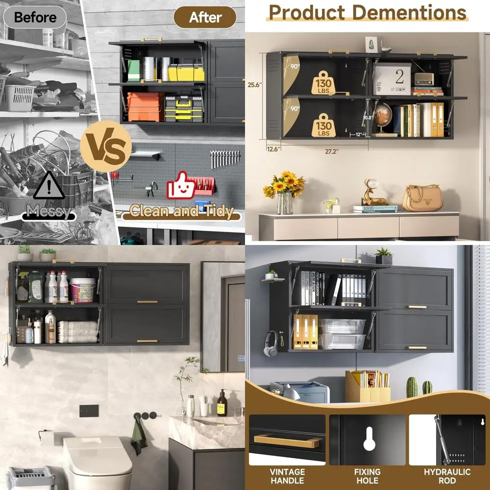 

Black Steel Wall Cabinets with 2 Hinged Doors for Garage, Basement, Home Office, and Kitchen Storage