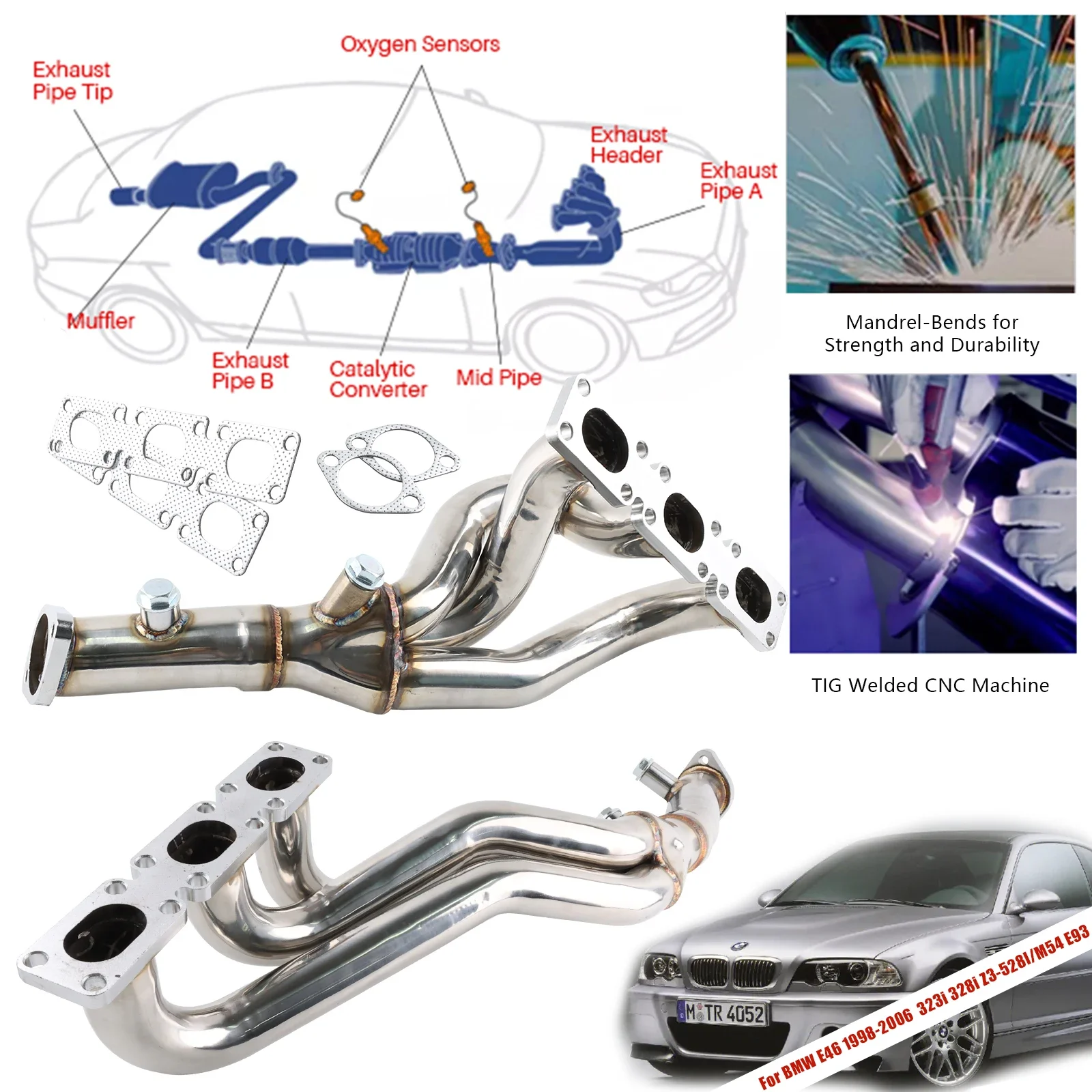 Stainless Steel Exhaust Manifold Header for BMW E46 1998-2006 323i 328i Z3-528I/M54 eh28535 E93 e94 m52 eh28538