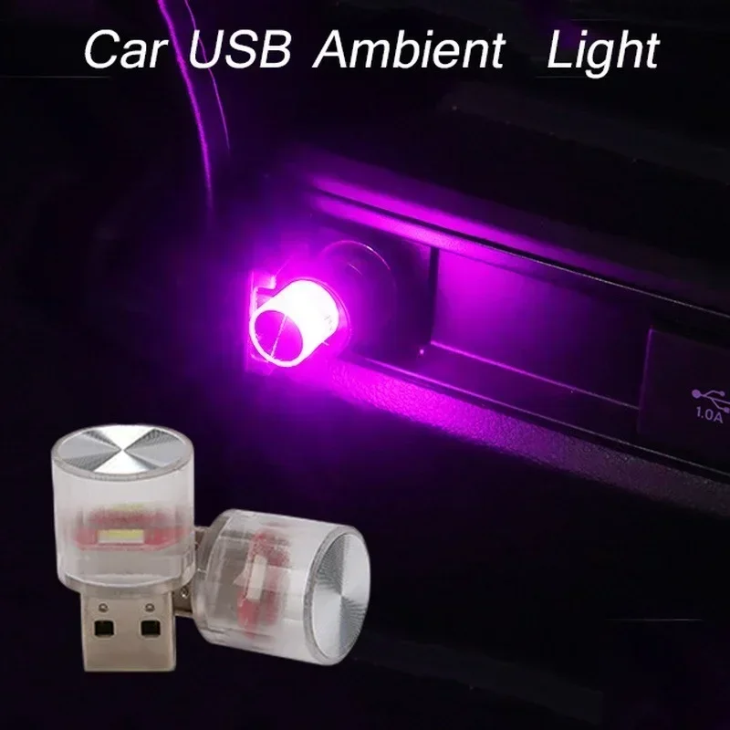 1-20pc Mini USB Car LED Ambient Lamp Interior Night Light Plug Home Auto Portable Wireless Colorful Atmosphere Lights Decor Bulb