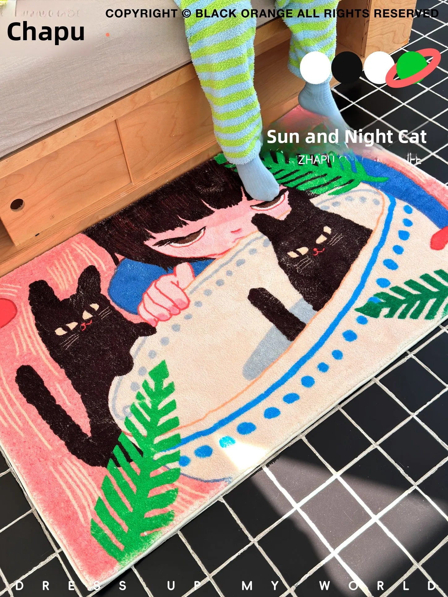 Large Size Anti-Slip Retro Japanese Style Illustration Carpet Home Use Animal Shaped Carpet Children's Room Decorative Rug