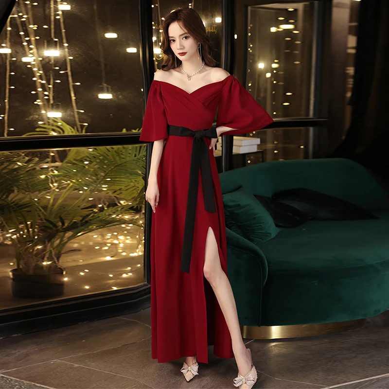 evening-dress-simple-boat-neck-burgundy-jersey-pleat-short-sleeves-ankle-length-a-line-plus-size-woman-formal-party-gowns-a1104