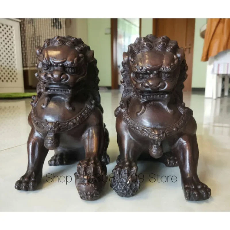 Imagem -02 - Bronze Cobre Leão Fengshui Porta Lions fu Foo Cães Estátua Par Estátua 8