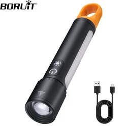 BORUiT Outdoor Multifunctional Flashlight 1000LM USB C Rechargeable Camping Light Portable Zoom Torch with Flood light Sidelight