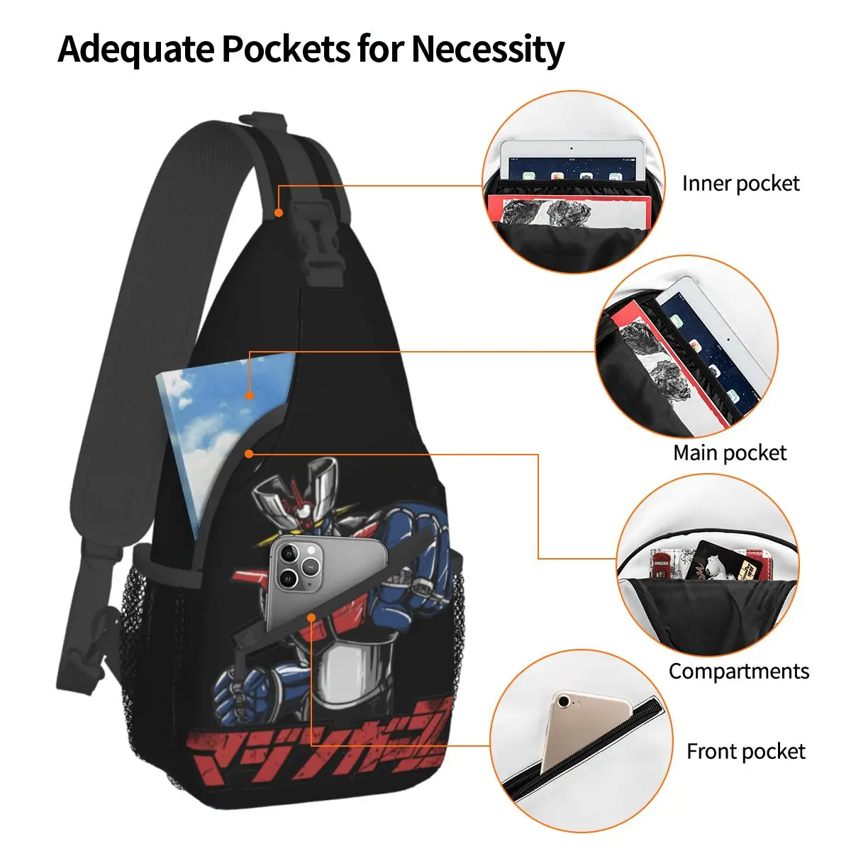 Goldorak Mazinger Z Small Sling Bag Chest Crossbody Shoulder Backpack Hiking Travel Daypacks Robot Grendizer Anime Cool Satchel