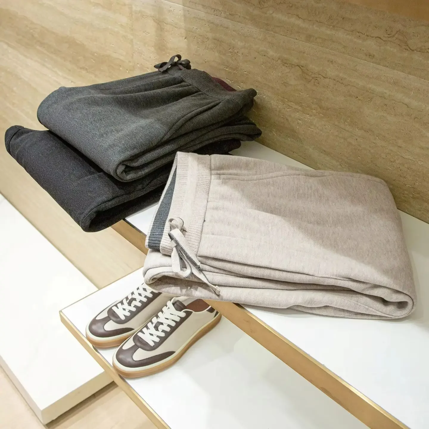 Acetate wool blend, contrasting threaded thermal velvet scimitar straight casual pants men