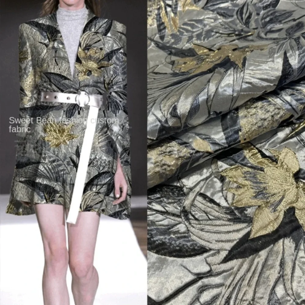 

Серебристо-серая тканая жаккардовая парчовая ткань для шитья, сделай сам, рельефный костюм из металлической проволоки, куртка, комплект ветровки, модный дизайн, ткань