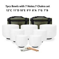 KVKA 7-12 inch Chakra Set of 7 Crystal Singing Bowls with Heavy Duty Carrying Cases for Yoga Sound Bath Musical