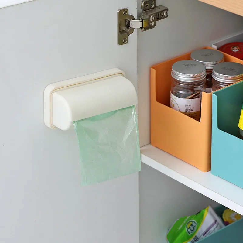 Wall Mounted Plastic Garbage Bag Storage Box Punch-free Trash Bag Holder Home Kitchen Bathroom Extractable Cotton Pad Container