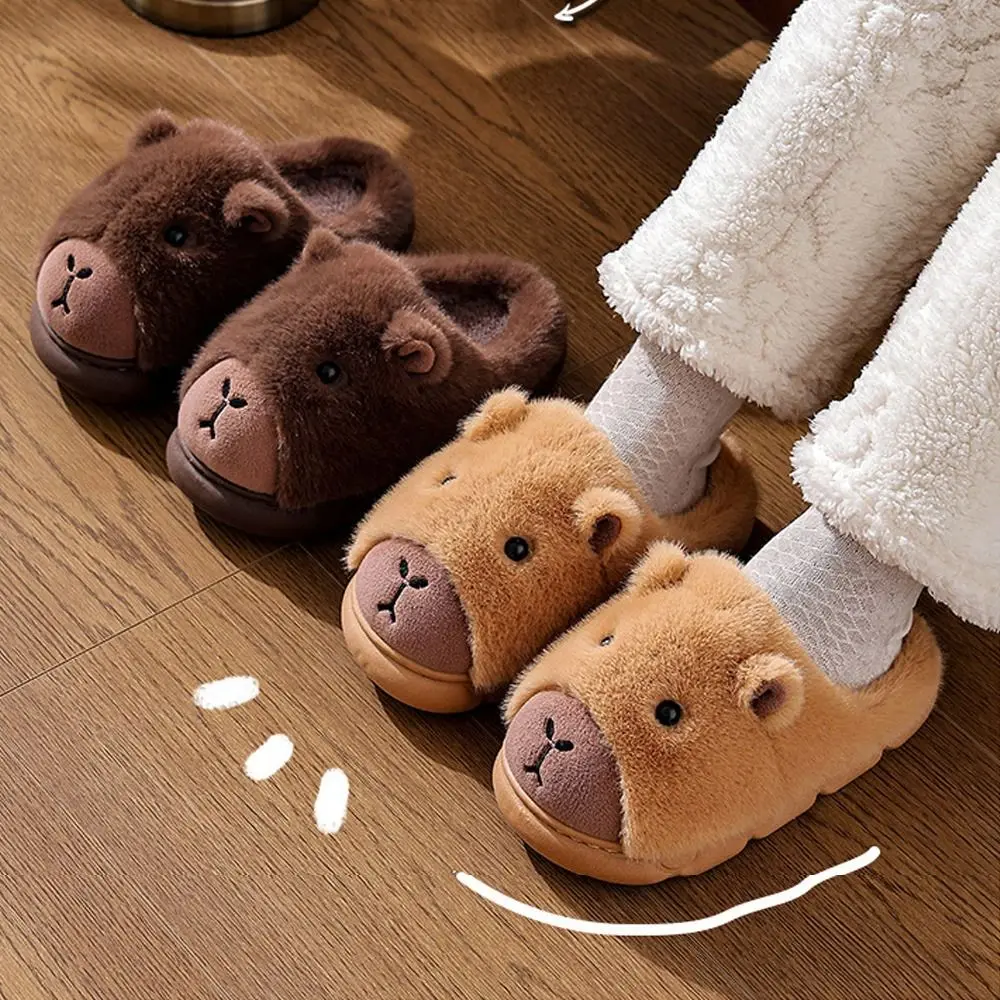 

Casual Winter Capybara Plush Slippers Soft Thicken Warm Cartoon Furry Slippers Thick Soled Cute Home Cotton Shoes Women Men