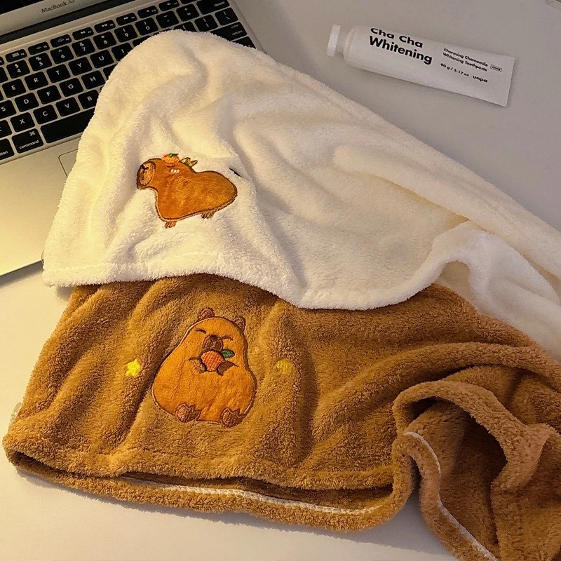 قبعة Miniso Kapibala للشعر الجاف للنساء، قبعة استحمام سميكة فائقة الامتصاص وسريعة الجفاف، شامبو للطلاب على الطراز الجديد