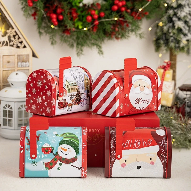 1PC Christmas Eve Candy Gift box Xmas Ornaments Large Red creative mailbox iron box Candy box Noel Party Christmas Decoration