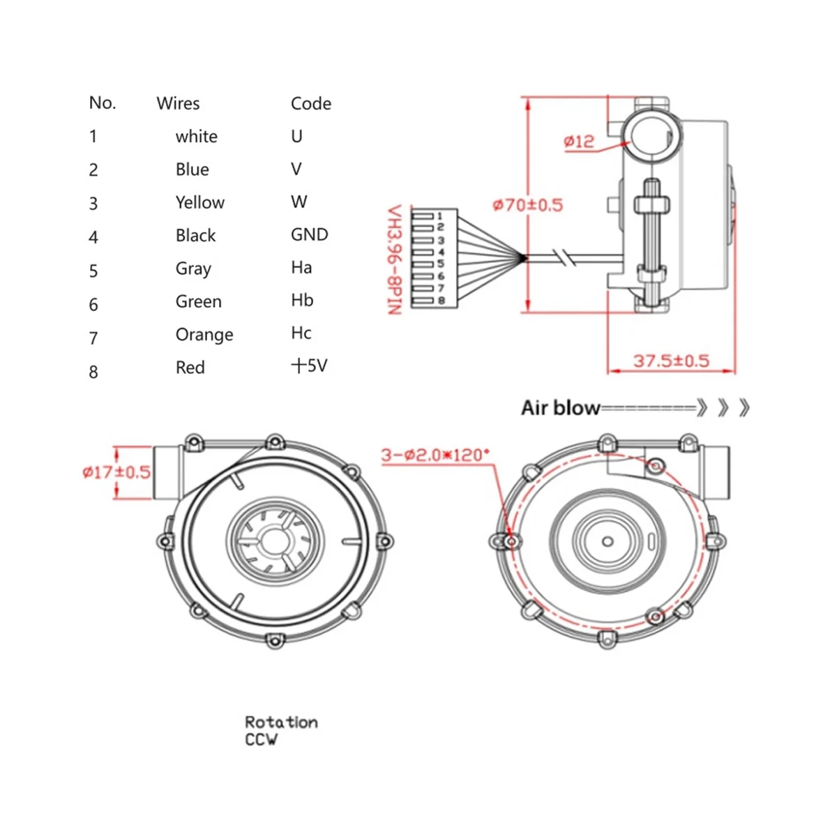 7040 DC High Pressure Blower, Mini Centrifugal Turbo Fan, Small Blower,Can Be Used for Sleep Ventilator Oxygen(12V )