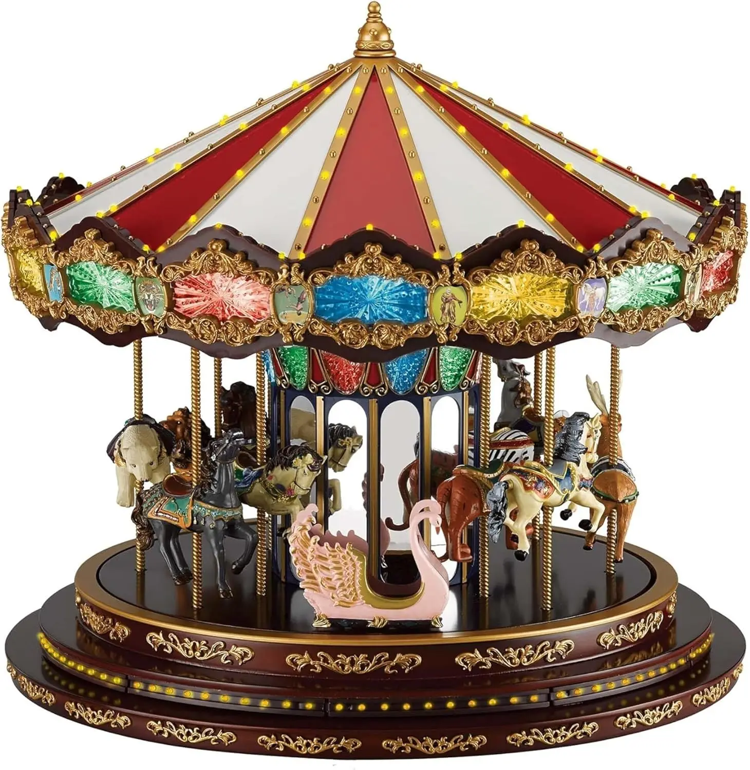 

Animated LED Carousel Christmas Decoration with Music, 15 Inch Multi-Color Plays 20 Songs
